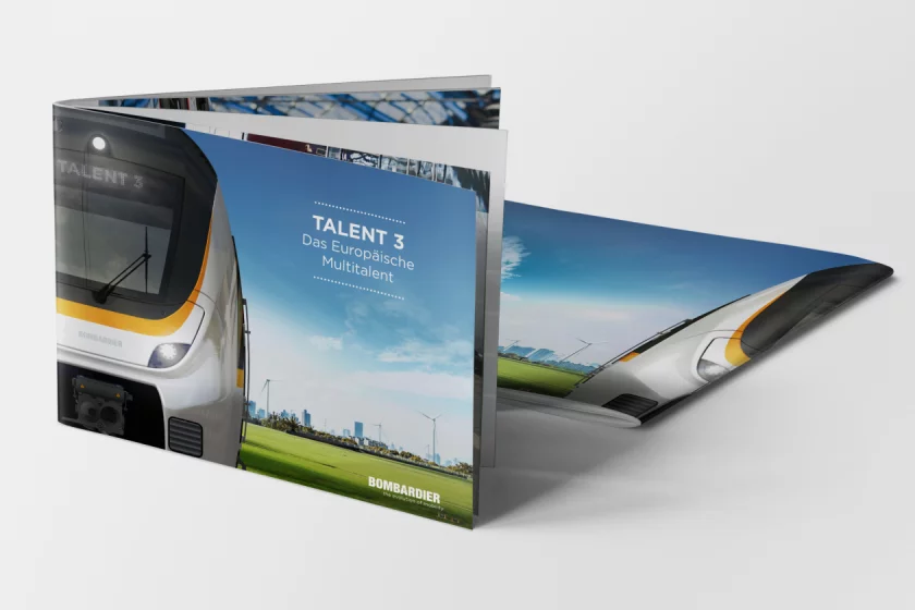 Graphic design brochure del prodotto Talent 2 Bombardier